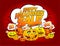 Happy halloween sale banner with talking pumpkins crowd, speech bubbles