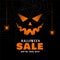 Happy halloween sale black background with spiders and ghost face