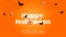 Happy halloween sale horizontal banner background template. Cobweb, spiders and scary eyeballs on orange background with copy