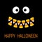 Happy Halloween. Scary face smiling emotions. Big eyes, mouth Candy corn smile teeth. Vampire tooth fang. Baby Greeting card. Flat