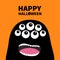 Happy Halloween. Screaming monster head silhouette. Many eyes, teeth, tongue. Black Funny Cute cartoon character. Baby collection.