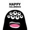 Happy Halloween. Screaming monster head silhouette. Many eyes, teeth, tongue. Black Funny Cute cartoon character. Baby collection.