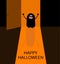 Happy Halloween. Screaming monster silhouette standing at doorway.