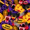 Happy Halloween seamless pattern with cartoon holiday symbols