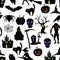 Happy Halloween seamless pattern with celebration items.