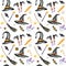 Happy Halloween seamless pattern with wich hat, broom, Magic wand, candy sweets party decorations. Watercolor Cartoon
