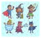 Happy halloween. Set of cartoon cute children in different costumes batman