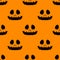 Happy Halloween silhouette black easy jackolantern seamless pattern. Vector illustration isolated on orange background.