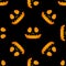 Happy Halloween silhouette easy jackolantern seamless pattern. Vector illustration isolated on black background.