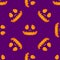 Happy Halloween silhouette yellow easy jackolantern seamless pattern. Vector illustration isolated on purple background.