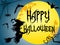 Happy Halloween Silhouette young flying broom full moon