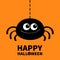 Happy Halloween. Spider icon. Hanging dash line web. Cute cartoon kawaii kids baby animal character. Black silhouette. Funny