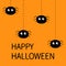 Happy Halloween. Spider set. Four hanging black spiders on dash line web. Cute cartoon baby character set. Flat material design. O