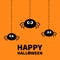 Happy Halloween. Spider set hanging. Dash line web. Cute cartoon kawaii kids baby animal character. Black silhouette. Funny