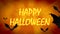 Happy halloween spooky animation with flying bats on orange gradient background.
