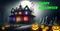 Happy Halloween - A spooky Halloween Party House with ghosts and Pumpkin