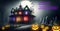 Happy Halloween - A spooky Halloween Party House with ghosts and Pumpkins