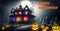 Happy Halloween - A spooky Halloween Party House with ghosts and Pumpkins