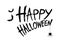 Happy halloween text banner with bats flying, spider, spider web,hand drawn brush isolated on white background, font design , sale