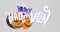 Happy halloween text banner over halloween pumpkin printed balloons against grey background