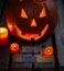 Happy Halloween Text With Glowing Jack-O-Lantern