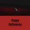 Happy halloween text on red with ghostly severed caucasian hand walking on dark background