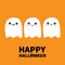 Happy Halloween.Three flying ghost spirit set showing tongue, moustaches, lips. Boo. Scary white ghosts. Cute cartoon spooky chara