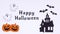 Happy Halloween title appear on white theme with pumpkins, house of horror, bats and ghosts. Stop motion