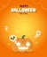 Happy Halloween trick or treat paper cut style pumpkins and ghost, fun party celebration invitation banner template, poster