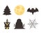 Happy halloween, trick or treat party castle gravestone bat gravestone tree moon icons