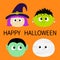 Happy Halloween. Vampire count Dracula, Mummy, whitch hat, Frankenstein zombie round face head icon set. Cute cartoon funny spooky