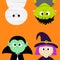 Happy Halloween. Vampire count Dracula, Mummy, whitch hat, zombie round face head body icon set. Hanging upside down. Cute cartoon