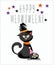 Happy Halloween vector greeting card with halloween black cat