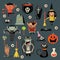 Happy Halloween vector greeting card with halloween icons