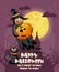 Happy Halloween vector greeting card with spooky Jack-o-lantern