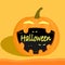 Happy Halloween vector illustration, spooky Halloween pumpkin laughing, many mysterious evil monster eyes in wide mouth