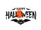 Happy Halloween vector text banner. Silhouette holiday sign background
