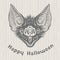 Happy Halloween vintage greeting card with vampire bat`s head