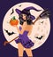 Happy Halloween. witch pumpkin and moon