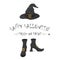 Happy Halloween with witches shoes and hat