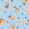 Happy hamster colorful and cute blue seamless pattern