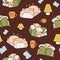 Happy hamsters lamps and cups cosy reading seamless pattern