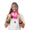 Happy handsome hippie holding a love heart