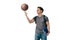 happy handsome student spinning basketball ball on finger