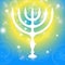 Happy Hanukkah background. Candlestick - Hanukkah. Candle on a black background with light effects. Vector illustration