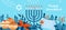 Happy Hanukkah banner, template for your design. Hanukkah is a Jewish holiday. Greeting Card with Menorah, Sufganiyot