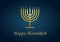 Happy hanukkah. Gold menorah of hanuka on blue background. Jewish chanukah with menora, candles and oil. Card for judaism festival