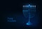 Happy hanukkah greeting card with glowing low poly menorah with candles