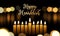 Happy Hanukkah greeting card of golden font and candles for Jewish lights festival holiday design template. Vector Chanukah or Han