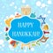Happy Hanukkah greeting card, invitation, poster. Hanukkah Jewish Festival of Lights, Feast of Dedication. Hanukkah Greeting Card